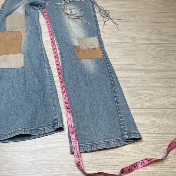 Joe Boxer Y2K 2000’s Flare Suede Leather Patchwork Light Wash Jeans Size 13 - Picture 11 of 15
